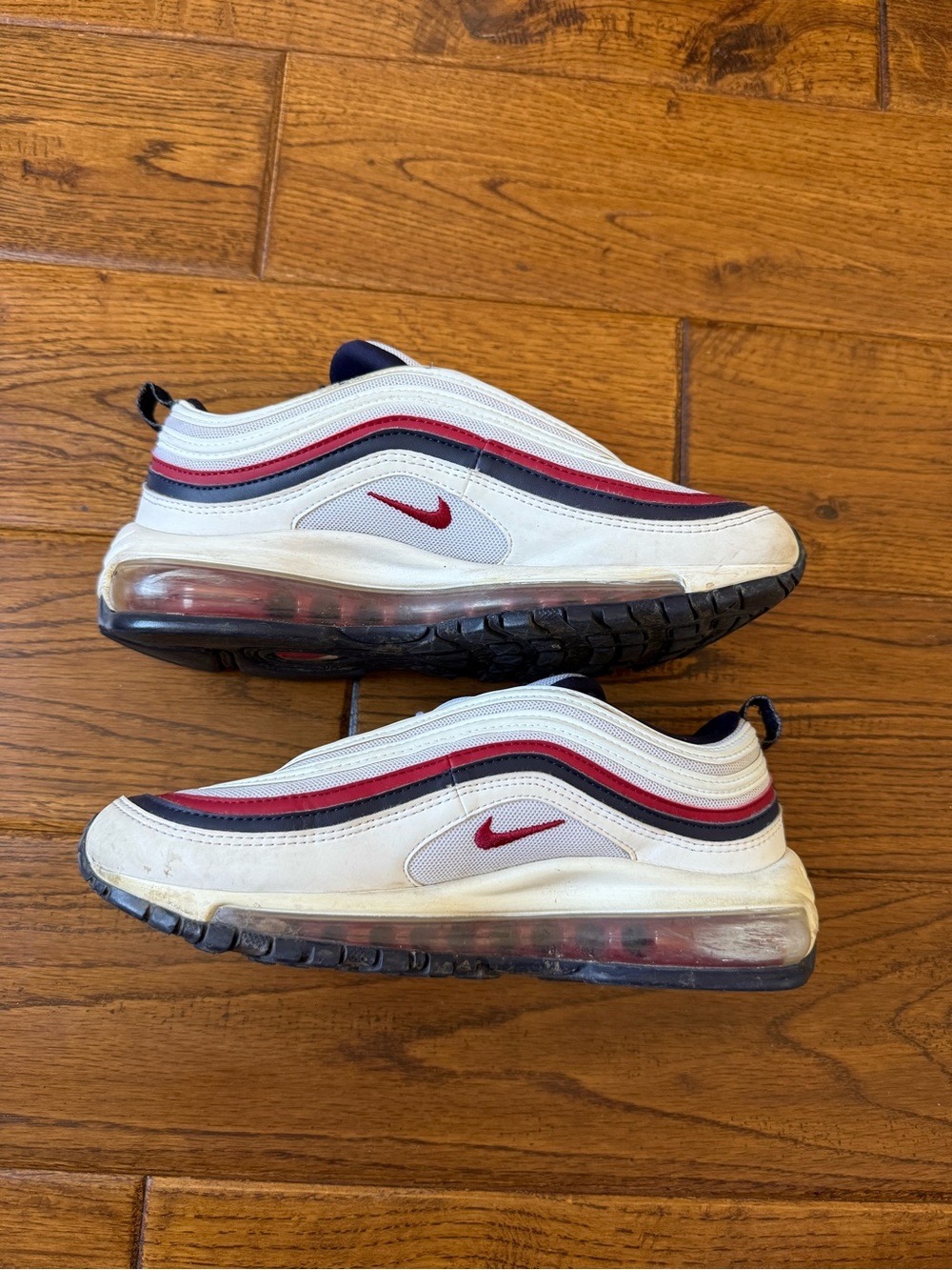 Nike White Sneakers with Red and Navy Accents